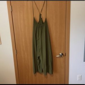 Green anthropologie cropped jumpsuit